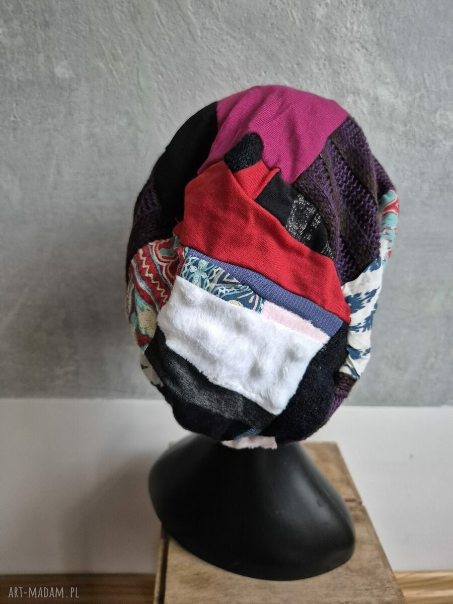 Czapka smerfetka turban boho w kolorze amarant - rozmiar uniwersalny