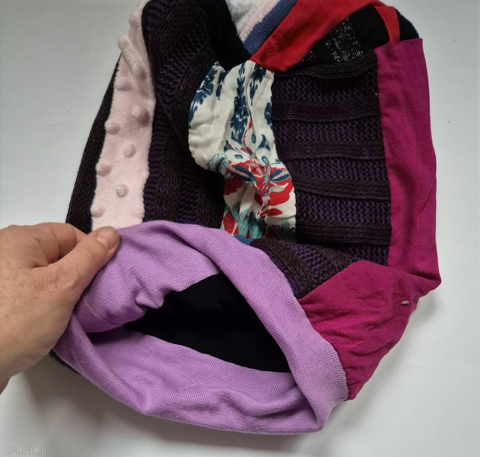 Czapka smerfetka turban boho w kolorze amarant - rozmiar uniwersalny