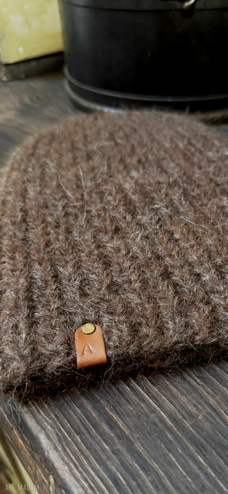 Brązowa czapka slouchy beanie z alpaki, moheru i jedwabiu