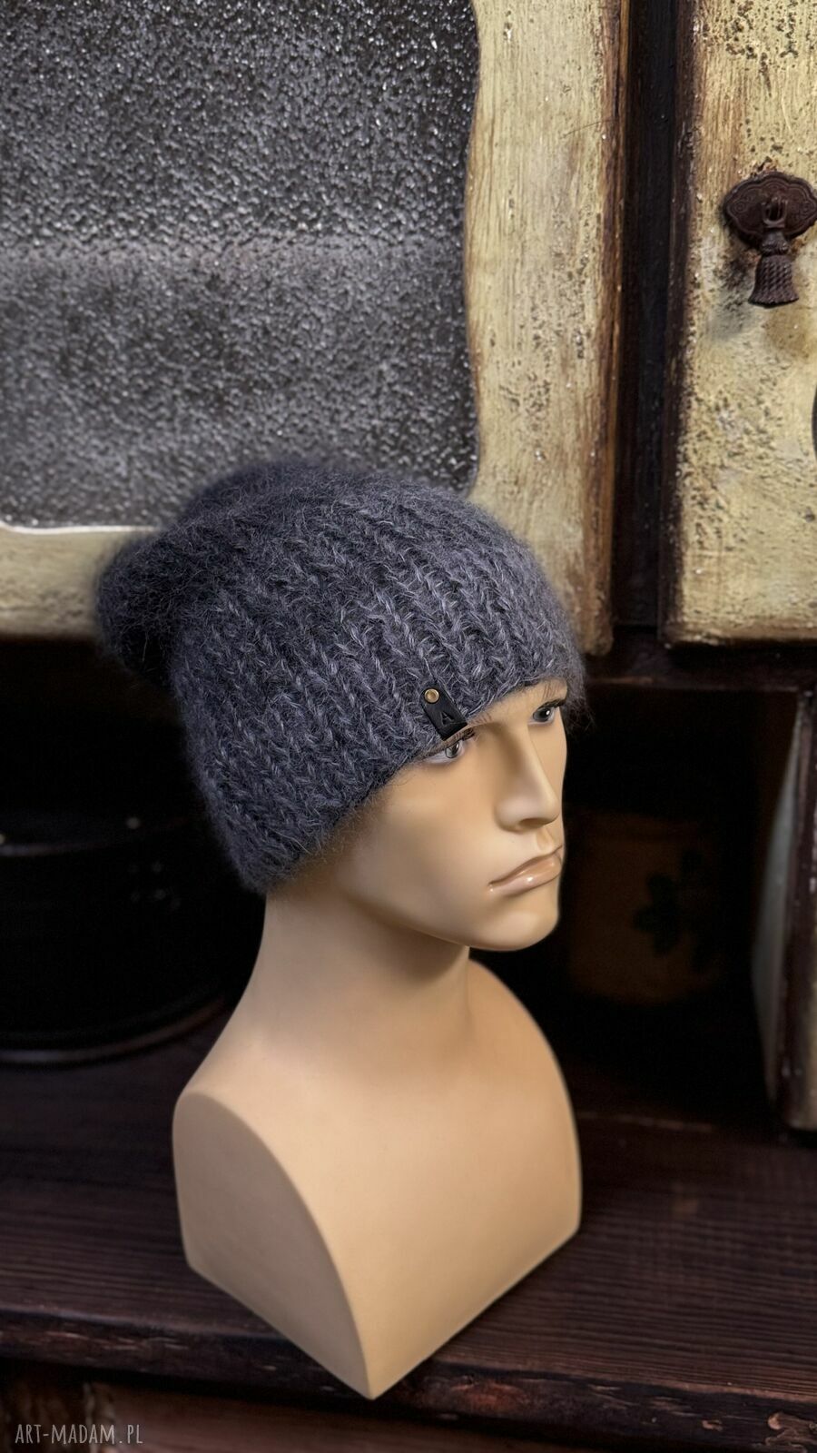 Czapka slouchy beanie z kaszmirem, wełną merino i moherem