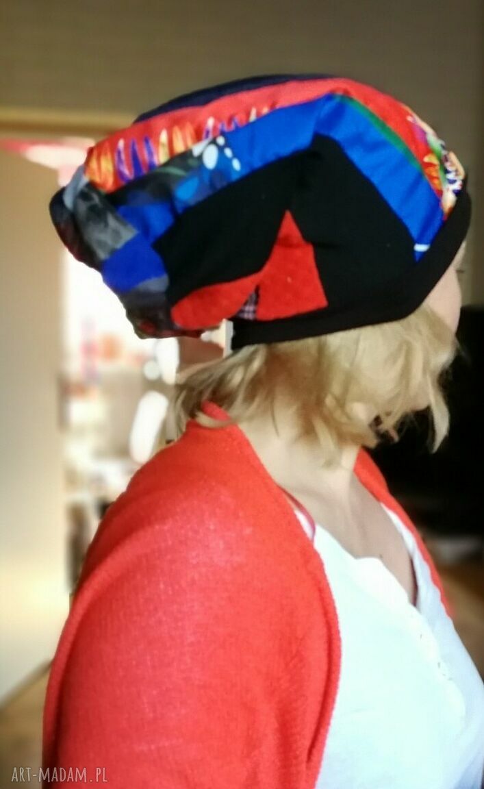 Czapka Smerfetka długa damska patchworkowa na podszewce - handmade (rozmiar uniwersalny)
