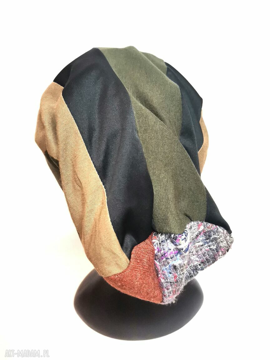 Długa czapka Smerfetka w stylu etno - patchwork na podszewce (uniwersalny obwód)