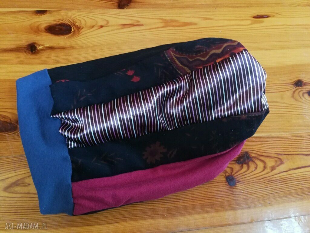 Czapka Smerfetka długa patchworkowa na podszewce z turbanowym efektem