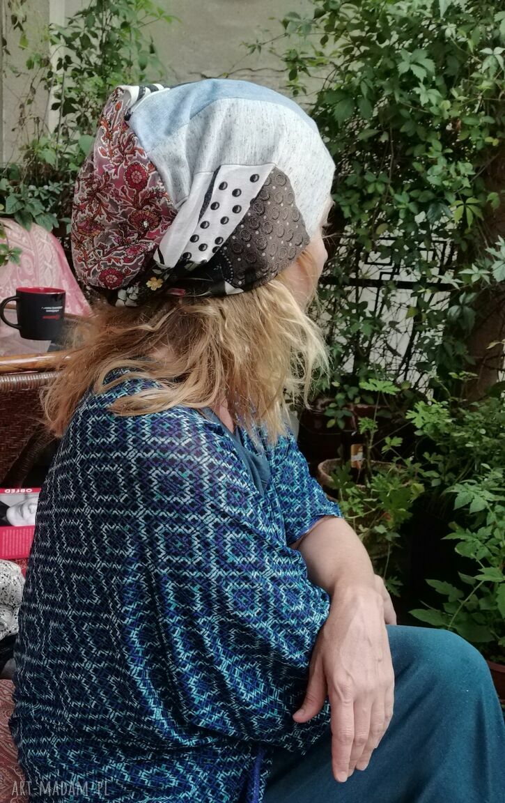 Czapka Smerfetka patchworkowa - rozmiar uniwersalny (handmade)