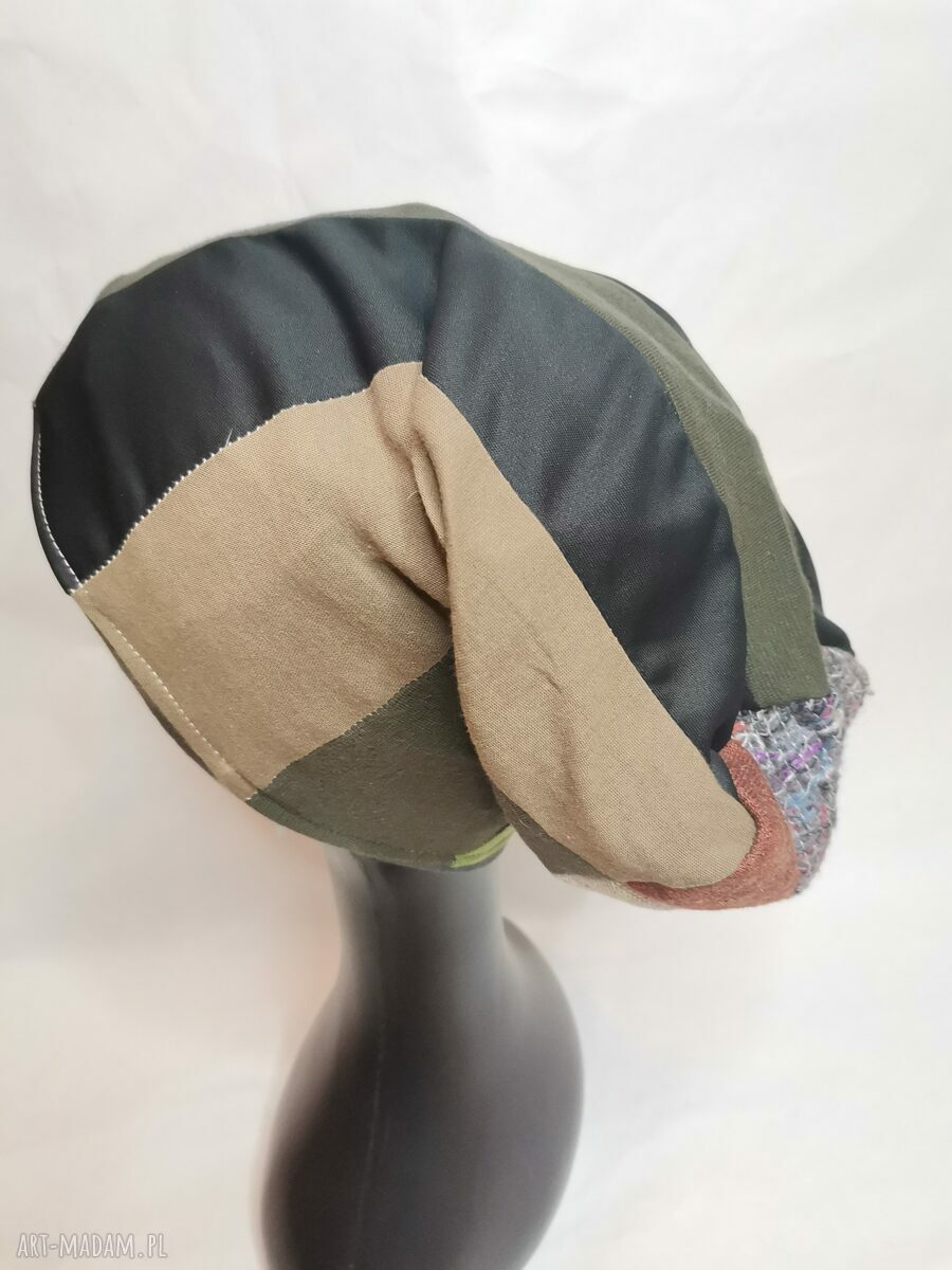 Długa czapka Smerfetka w stylu etno - patchwork na podszewce (uniwersalny obwód)