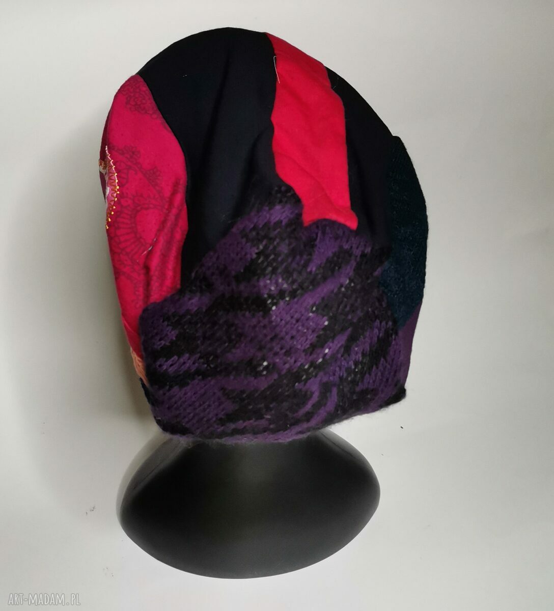 Czapka damska Smerfetka patchworkowa w stylu folk - etno boho i turbanowy kształt