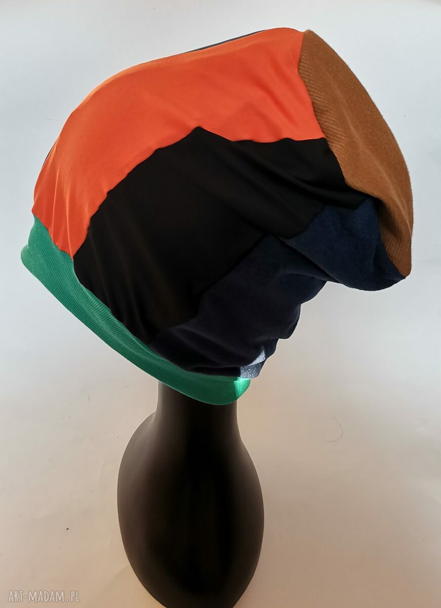 Czapka Smerfetka Etno Boho Folk - turbanowa uniwersalna na podszewce