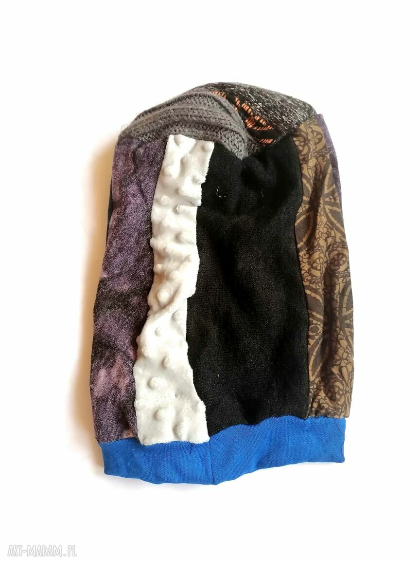 Czapka Smerfetka w niebieskich odcieniach - patchwork na podszewce