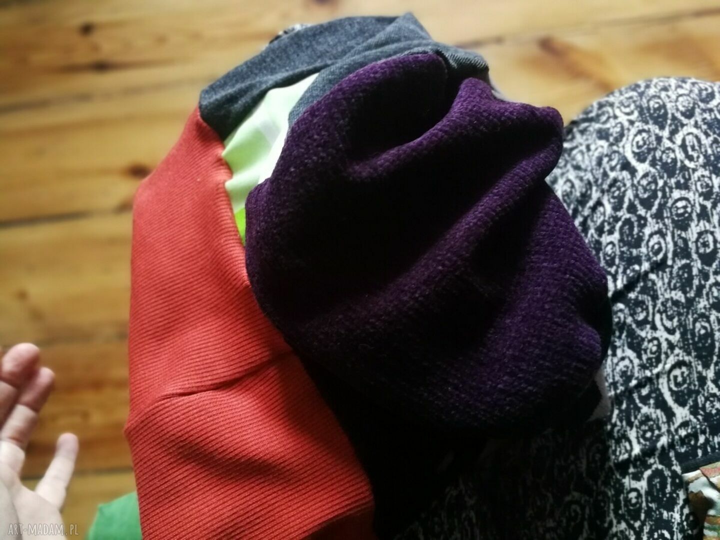 Czapka Smerfetka Etno Boho - długa patchworkowa, uniwersalna na podszewce (Box G1)