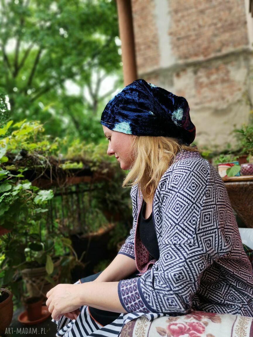 Czapka smerfetka boho na podszewce - rozmiar 57-58 cm (wiosenna, bardzo długa)