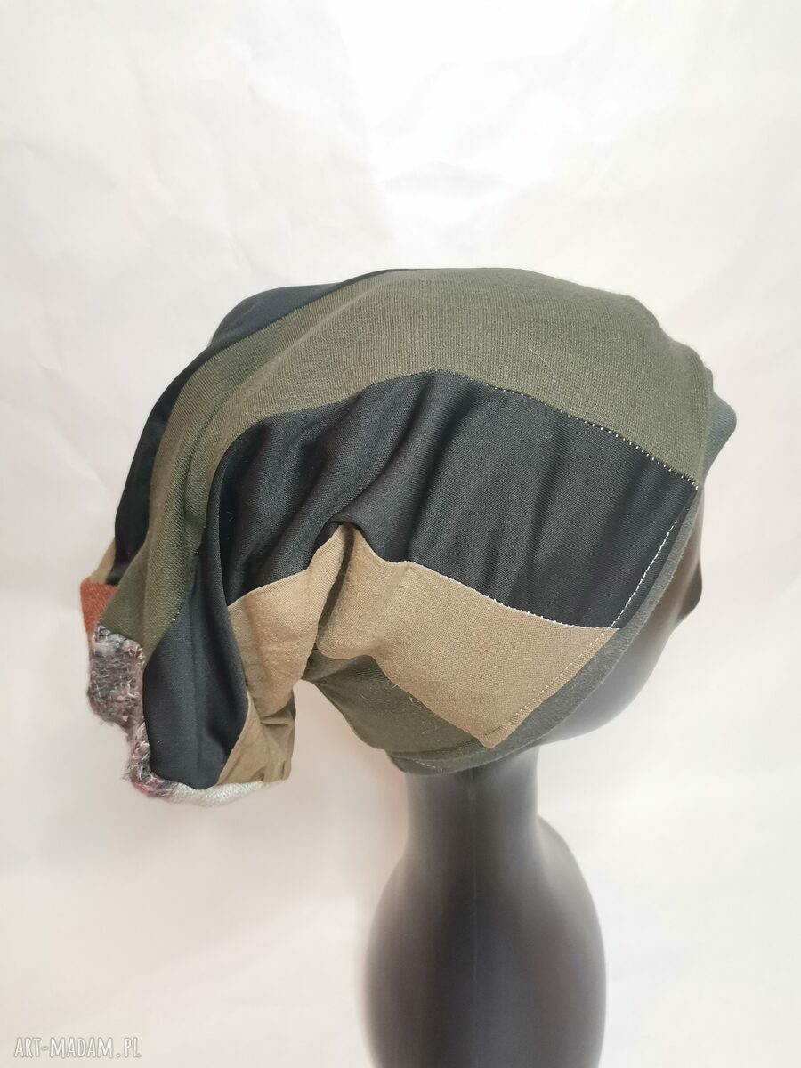 Długa czapka Smerfetka w stylu etno - patchwork na podszewce (uniwersalny obwód)