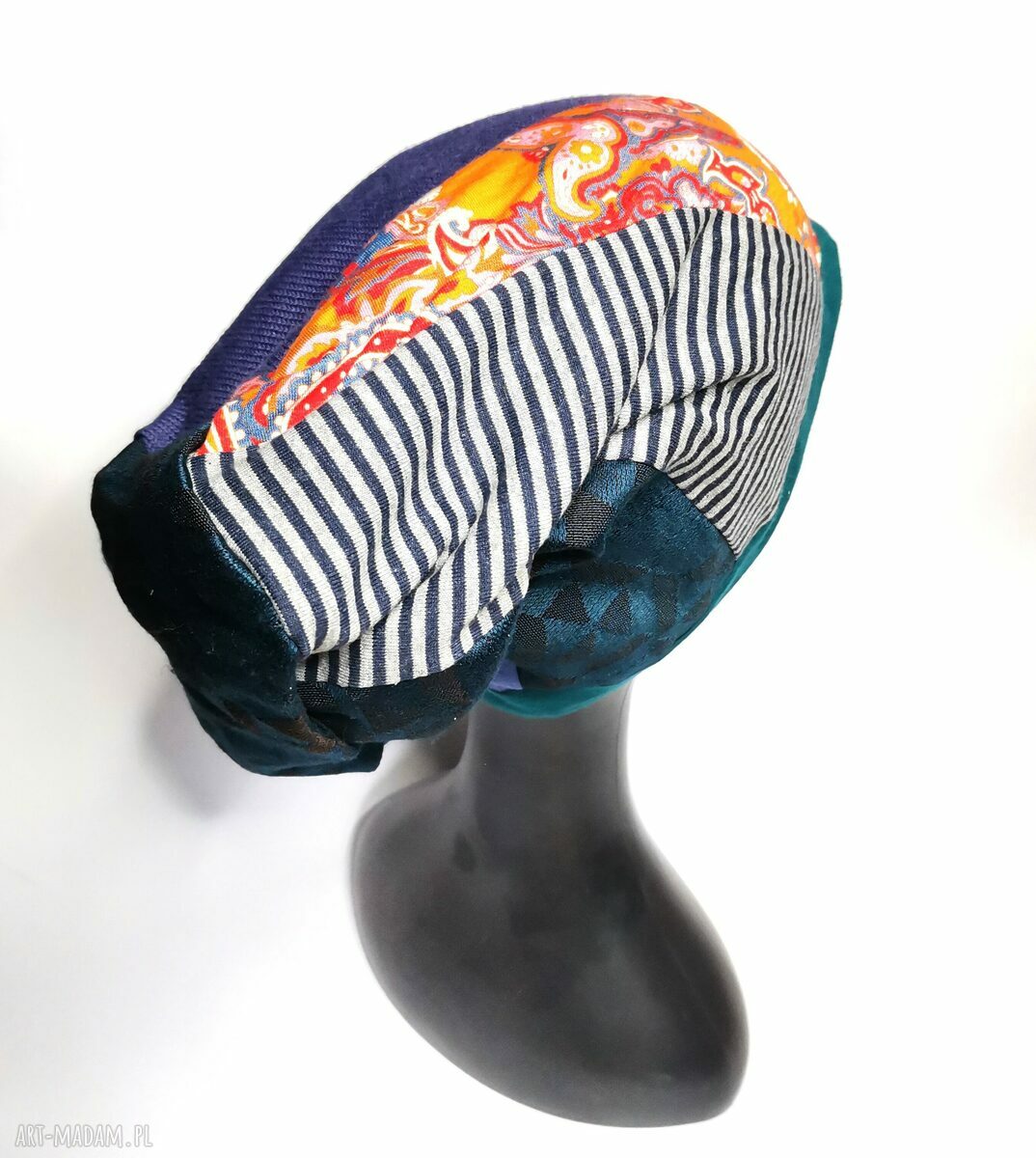 Czapka Smerfetka na rower - patchworkowa podszewka (handmade)