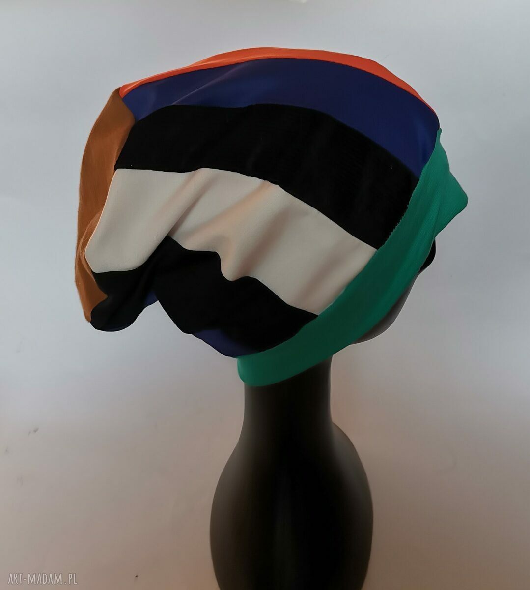 Czapka Smerfetka Etno Boho Folk - turbanowa uniwersalna na podszewce