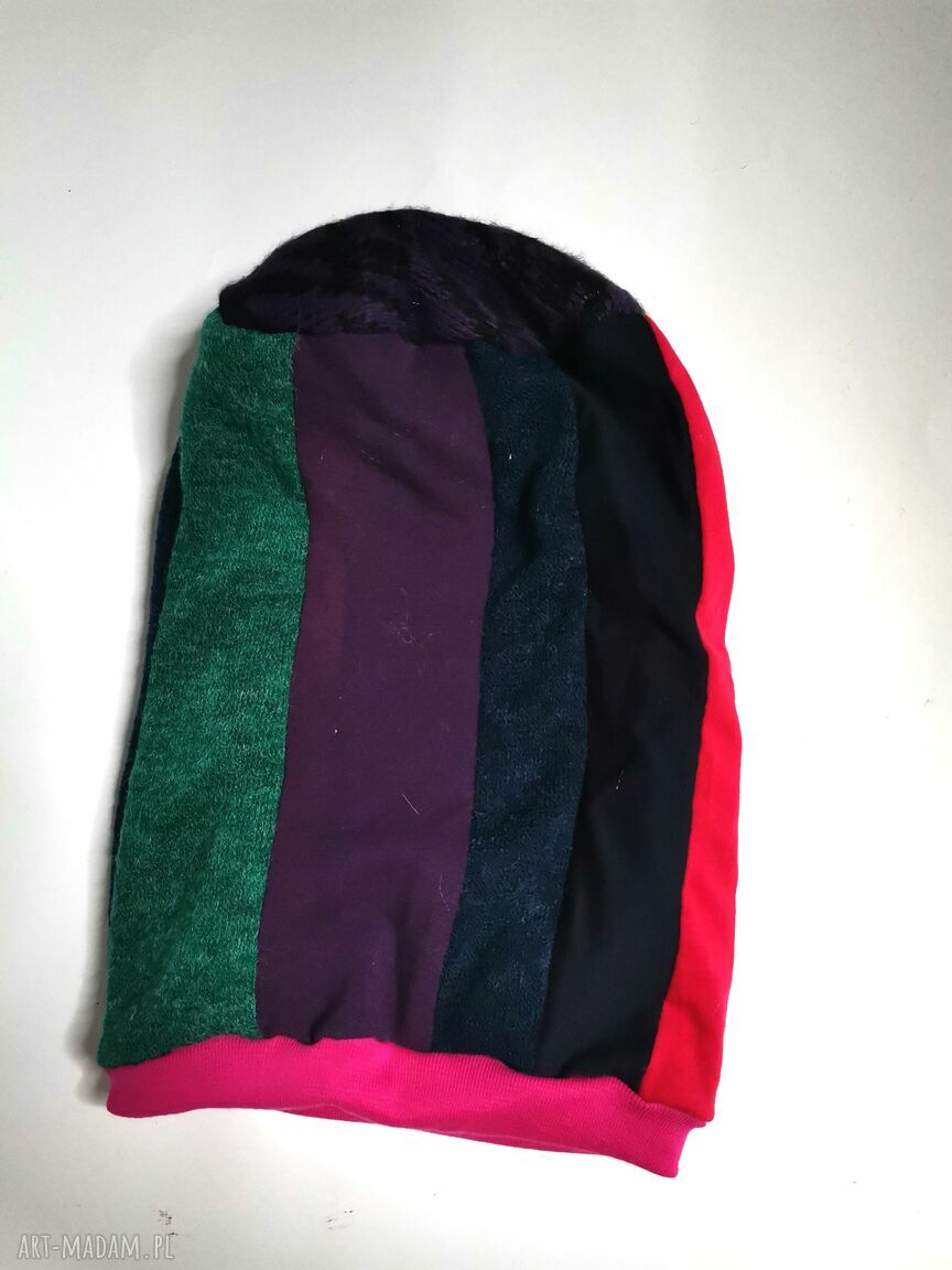 Czapka damska Smerfetka patchworkowa w stylu folk - etno boho i turbanowy kształt