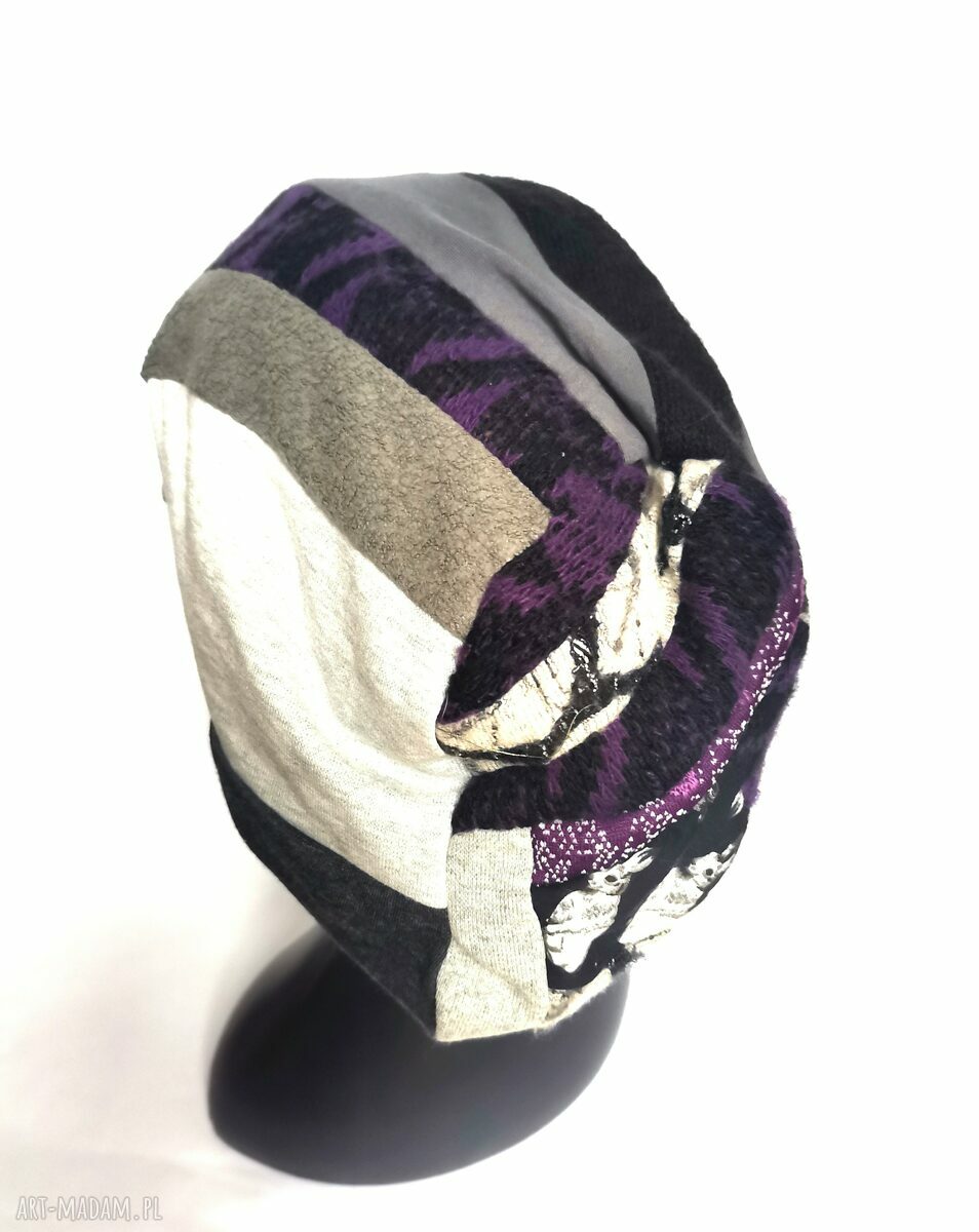 Czapka Smerfetka długa patchwork na podszewce - uniwersalny obwód głowy
