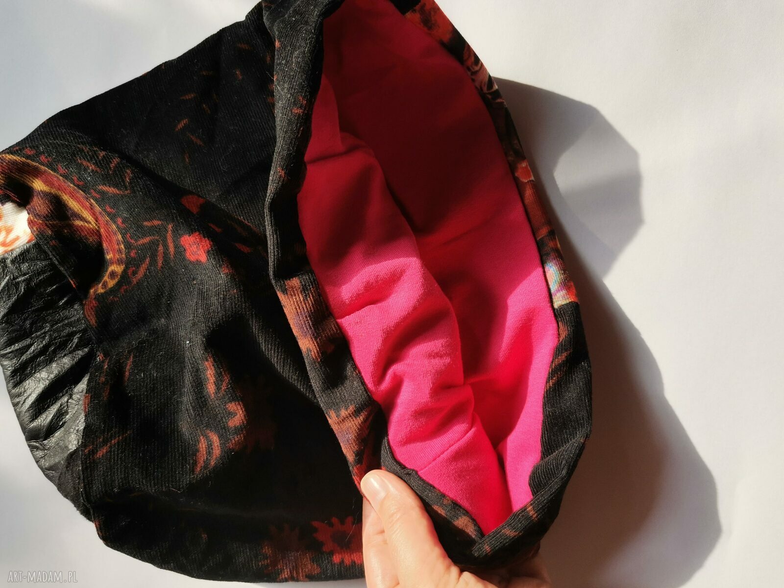 Czapka Smerfetka Patchworkowa 56-57 cm na Podszewce - Folk Boho z Frędzlami