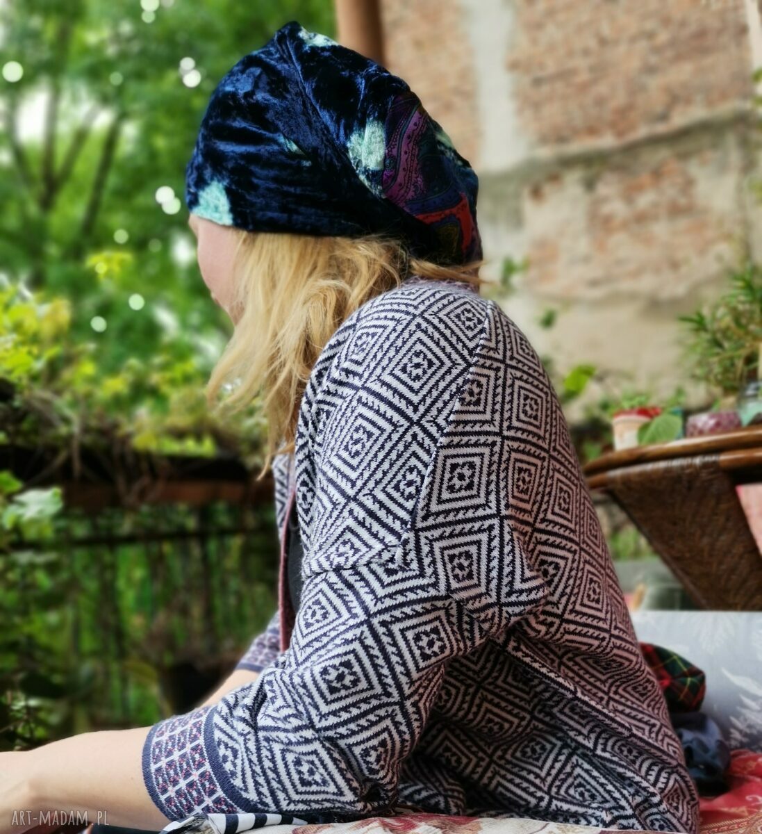 Czapka smerfetka boho na podszewce - rozmiar 57-58 cm (wiosenna, bardzo długa)