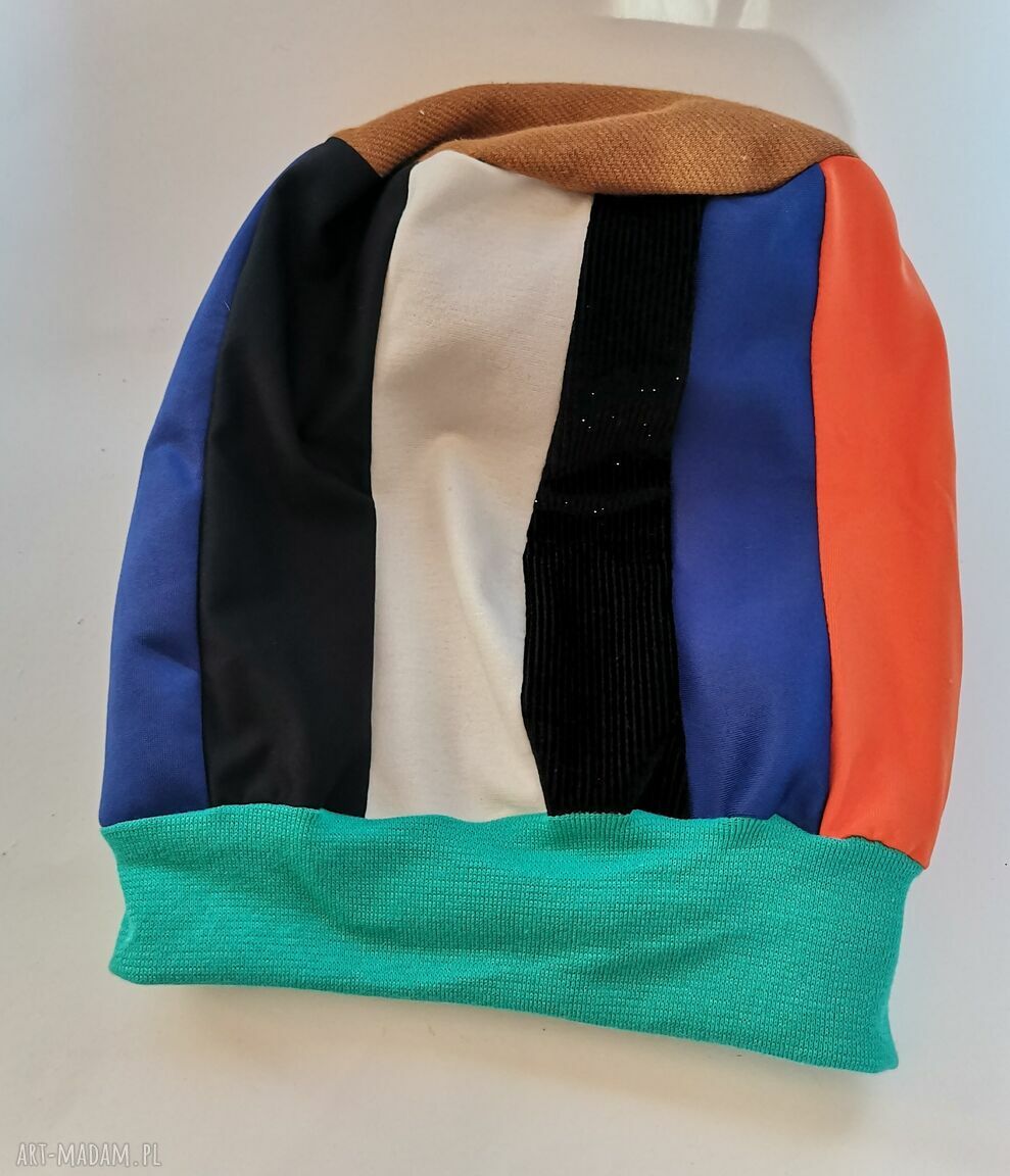 Czapka Smerfetka Etno Boho Folk - turbanowa uniwersalna na podszewce