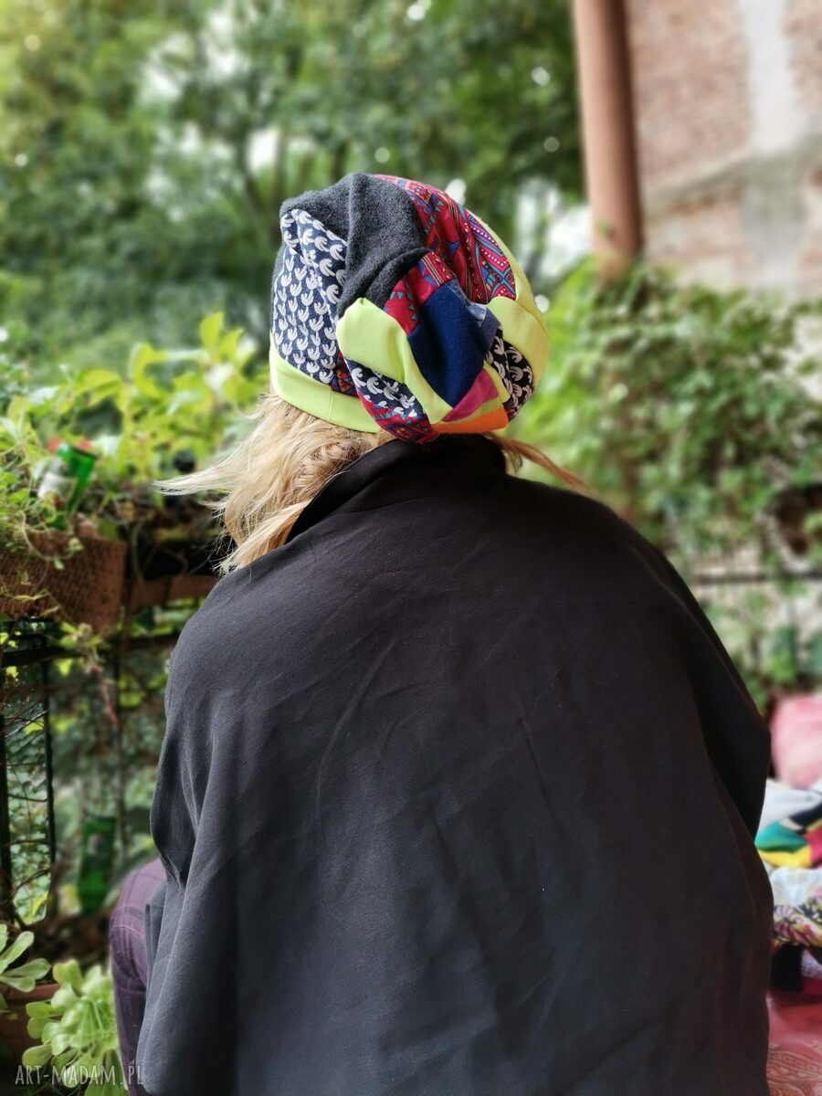 Czapka smerfetka patchworkowa na podszewce - rozmiar uniwersalny