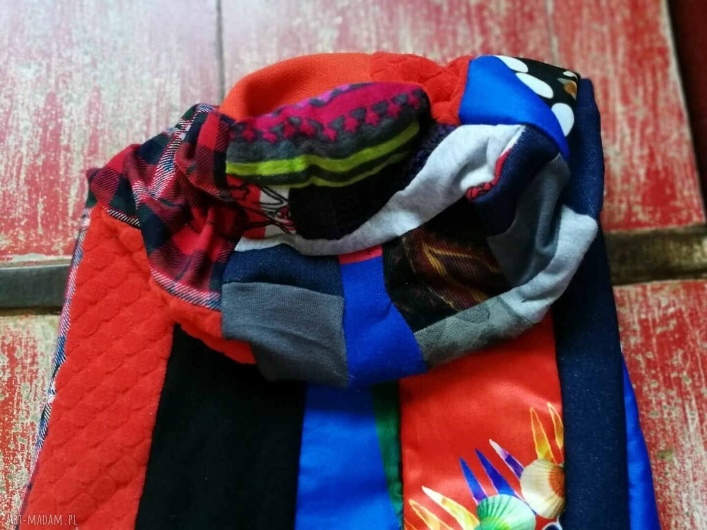Czapka Smerfetka długa damska patchworkowa na podszewce - handmade (rozmiar uniwersalny)