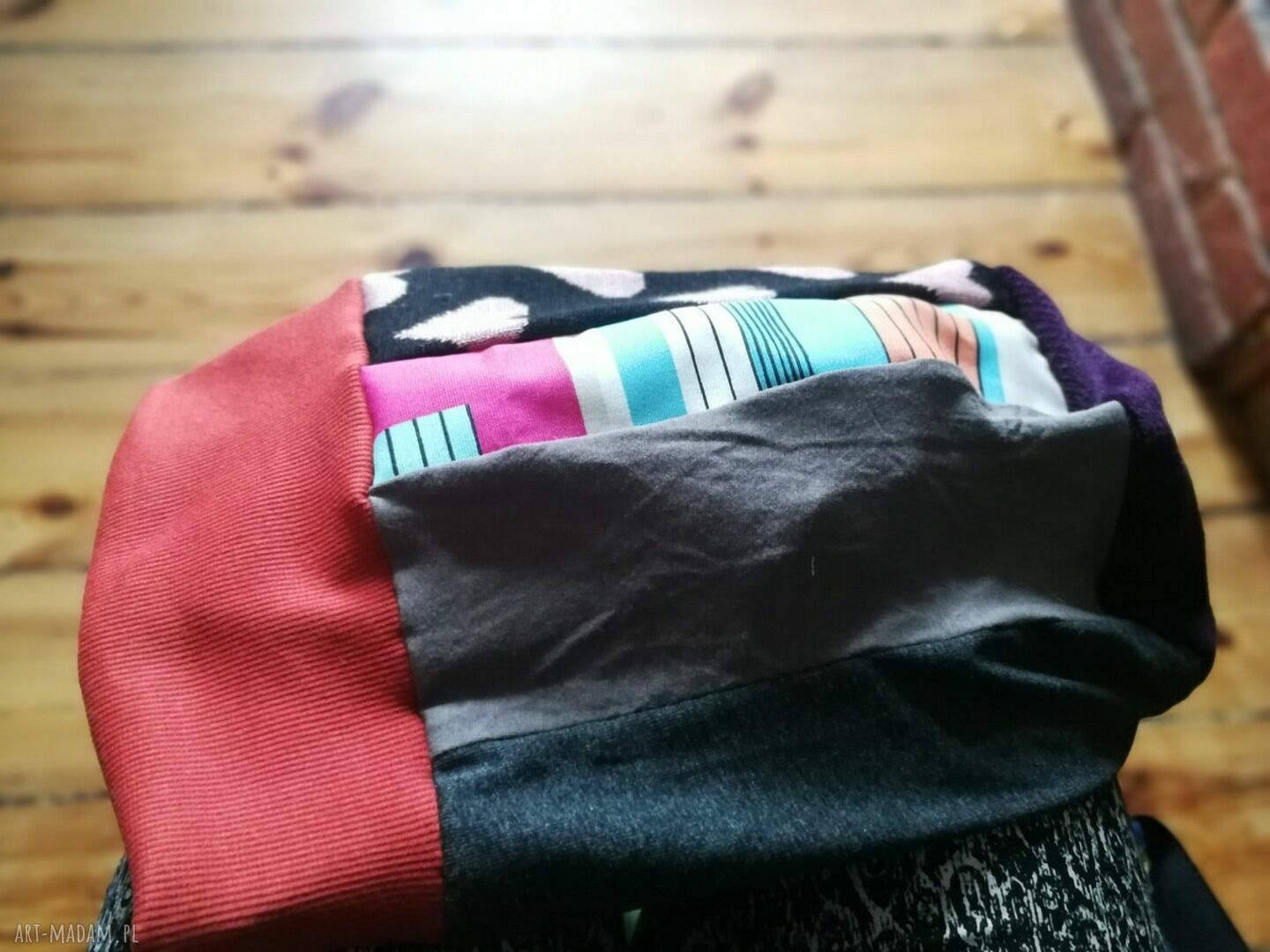 Czapka Smerfetka Etno Boho - długa patchworkowa, uniwersalna na podszewce (Box G1)