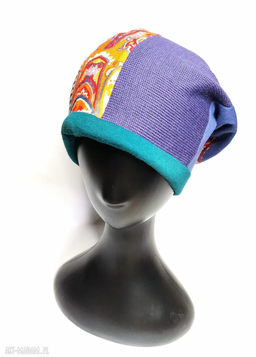 Czapka Smerfetka na rower - patchworkowa podszewka (handmade)