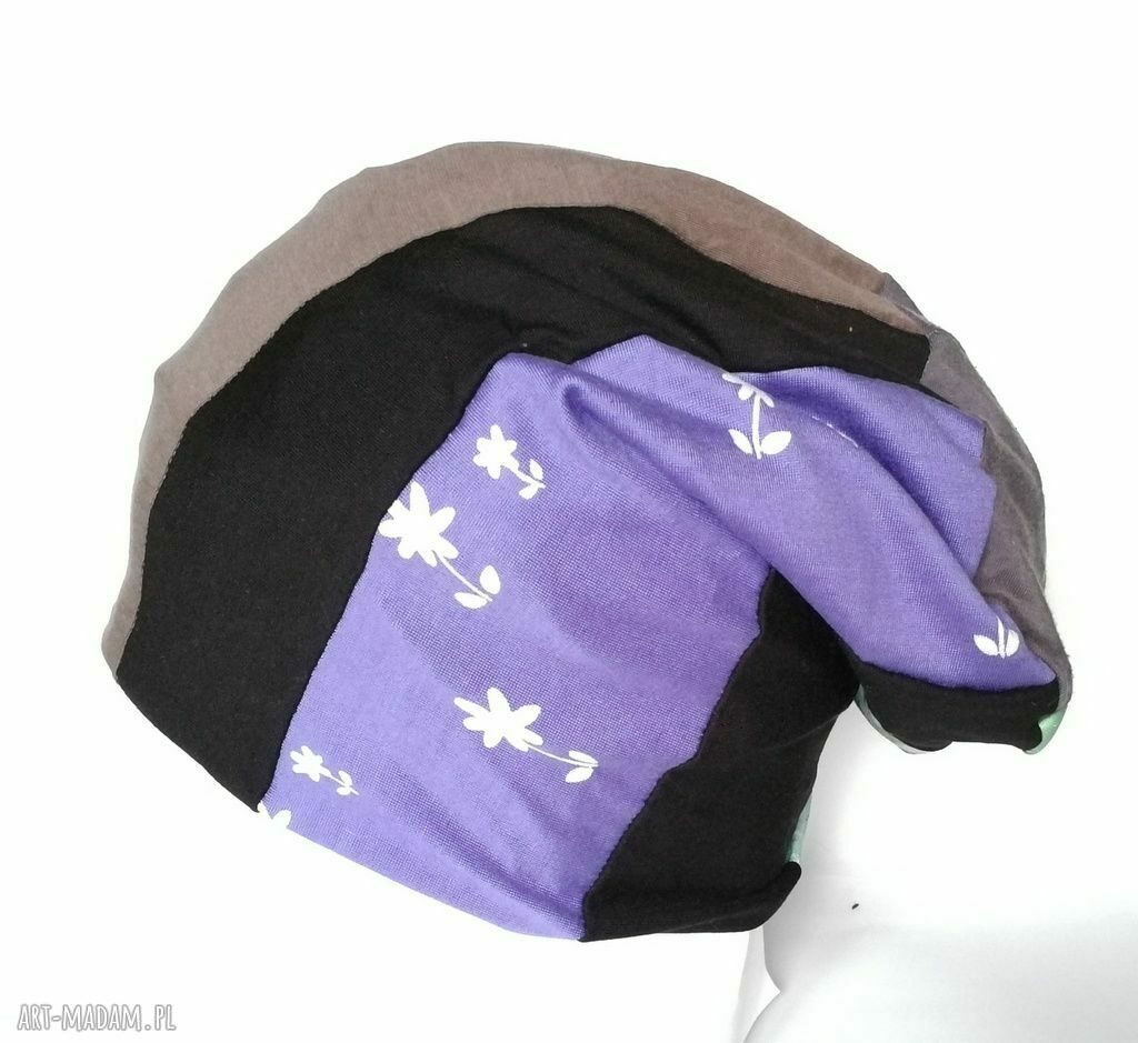 Czapka Smerfetka Patchwork - kolorowa dzianina boho dla kobiet