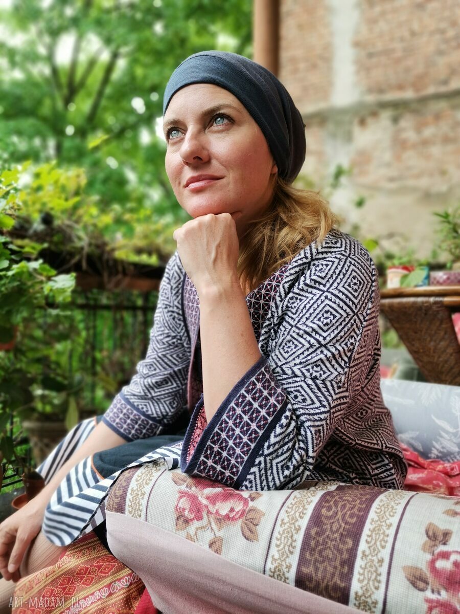 Czapka Smerfetka Boho na podszewce - rozmiar uniwersalny (wiosenna)