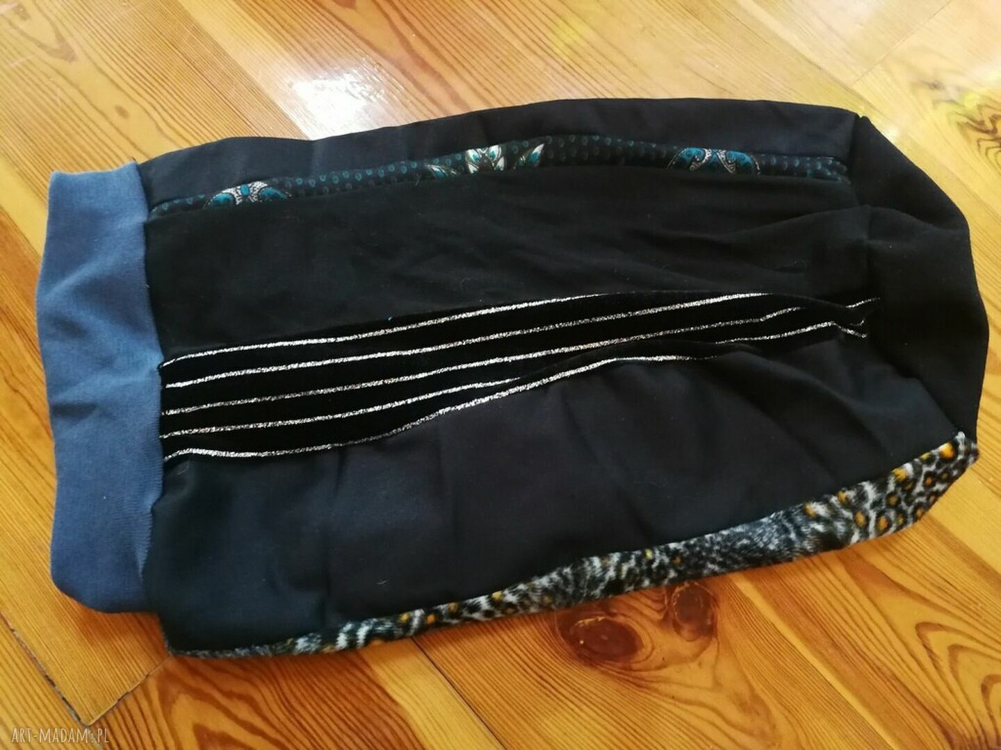 Czapka Smerfetka długa damska w panterkę - patchwork na podszewce