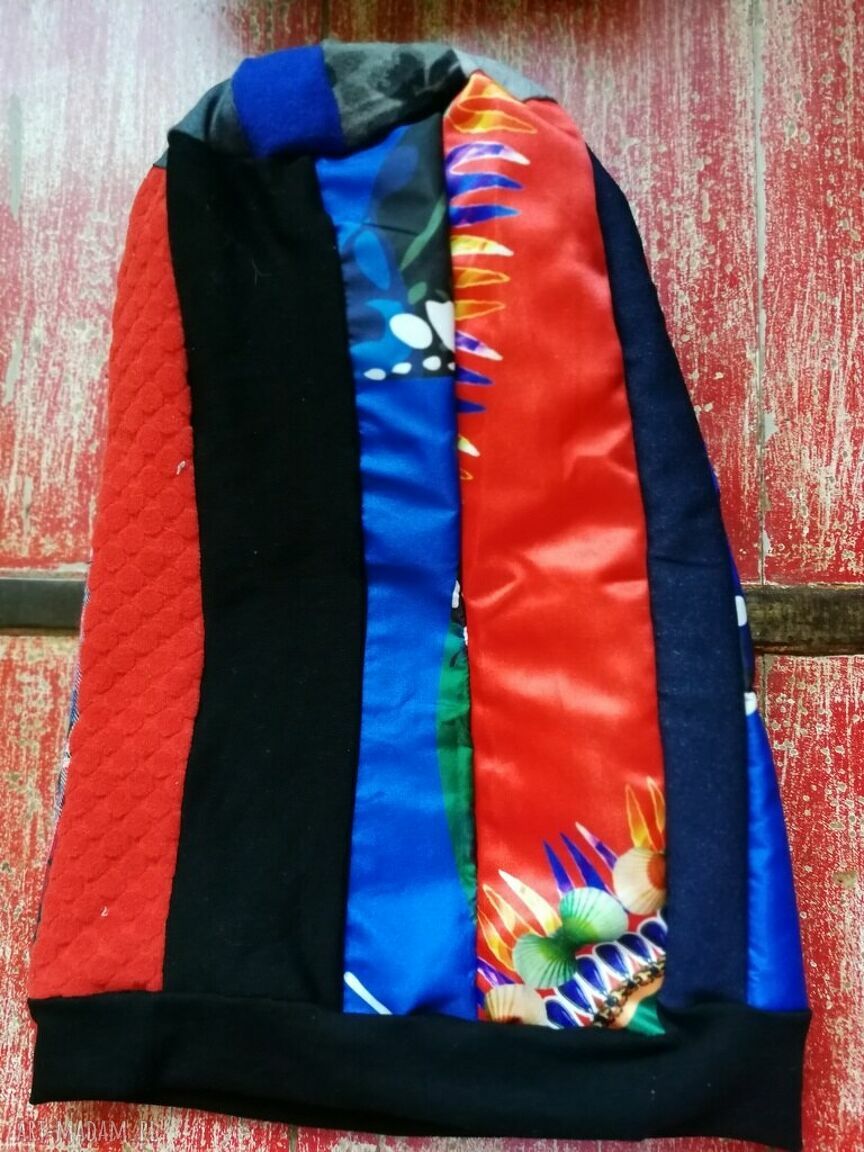 Czapka Smerfetka długa damska patchworkowa na podszewce - handmade (rozmiar uniwersalny)