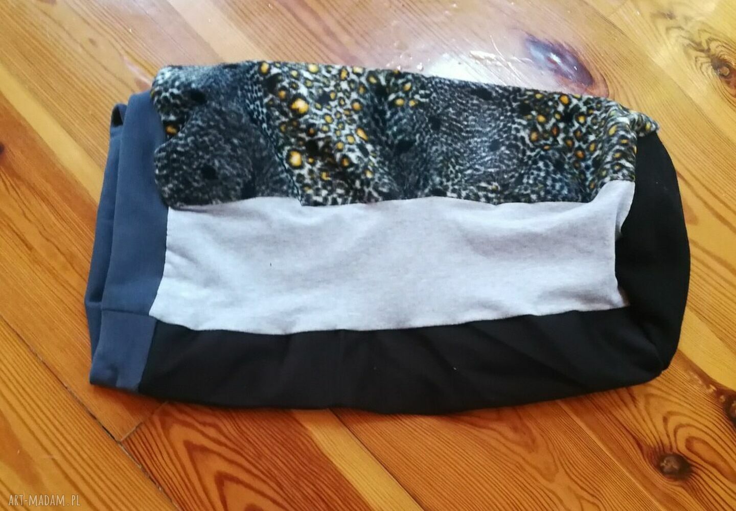 Czapka Smerfetka długa damska w panterkę - patchwork na podszewce