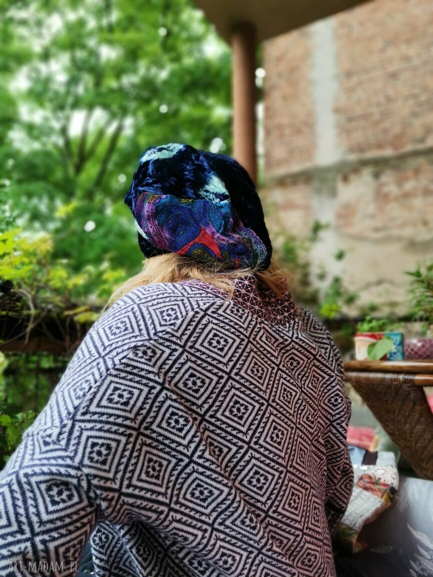 Czapka smerfetka boho na podszewce - rozmiar 57-58 cm (wiosenna, bardzo długa)
