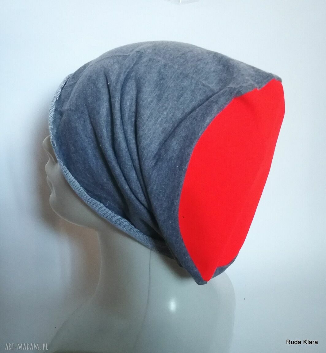 Etno czapka sportowa szaro-pomarańczowa bez podszewki - surowe brzegi, rozmiar 59 cm