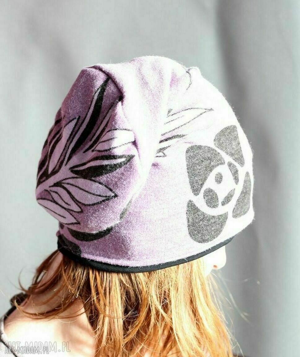 Czapka Frida Boho Folk - fioletowa na podszewce, rozmiar uniwersalny