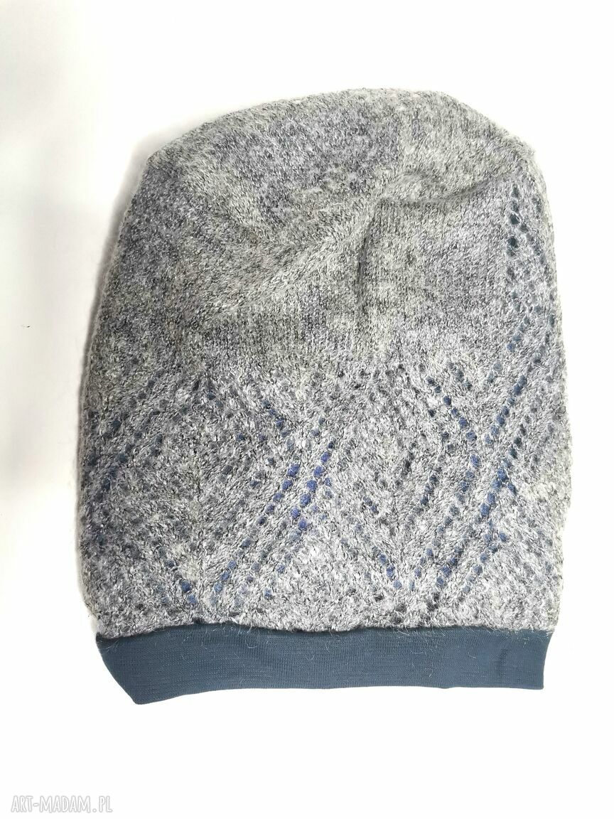 Czapka szara damska na podszewce - folk boho, one size (ręcznie robiona)