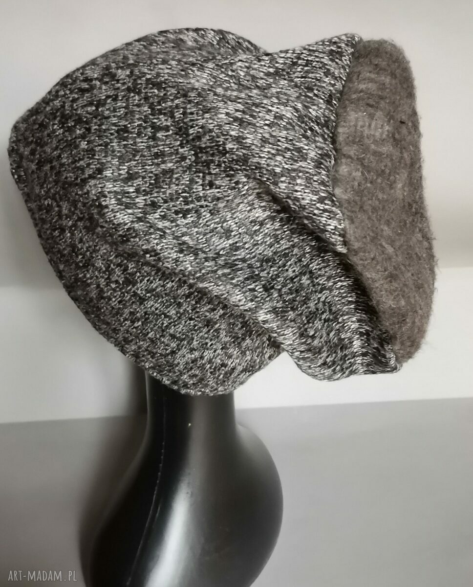 Czapka szara melange z podszewką - obwód 58-59 cm, kolory ziemi