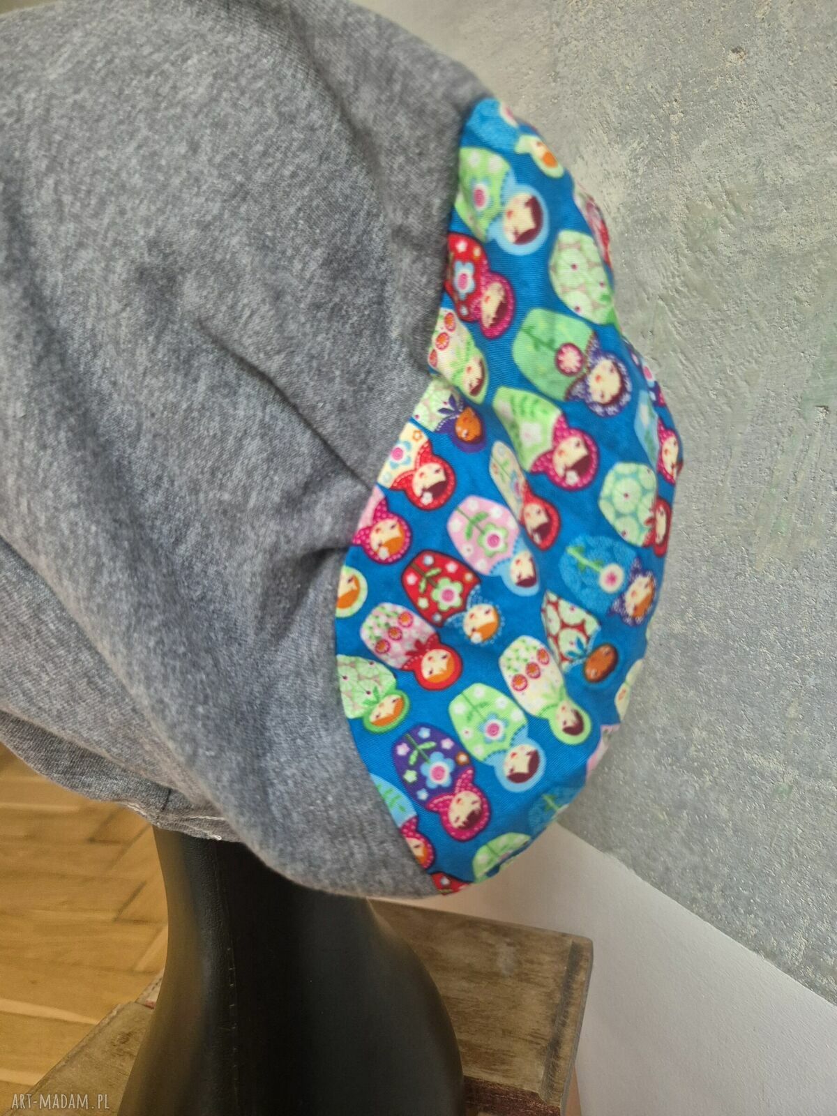 Czapka szara bez podszewki - 58-61 cm i góra w matrioszki