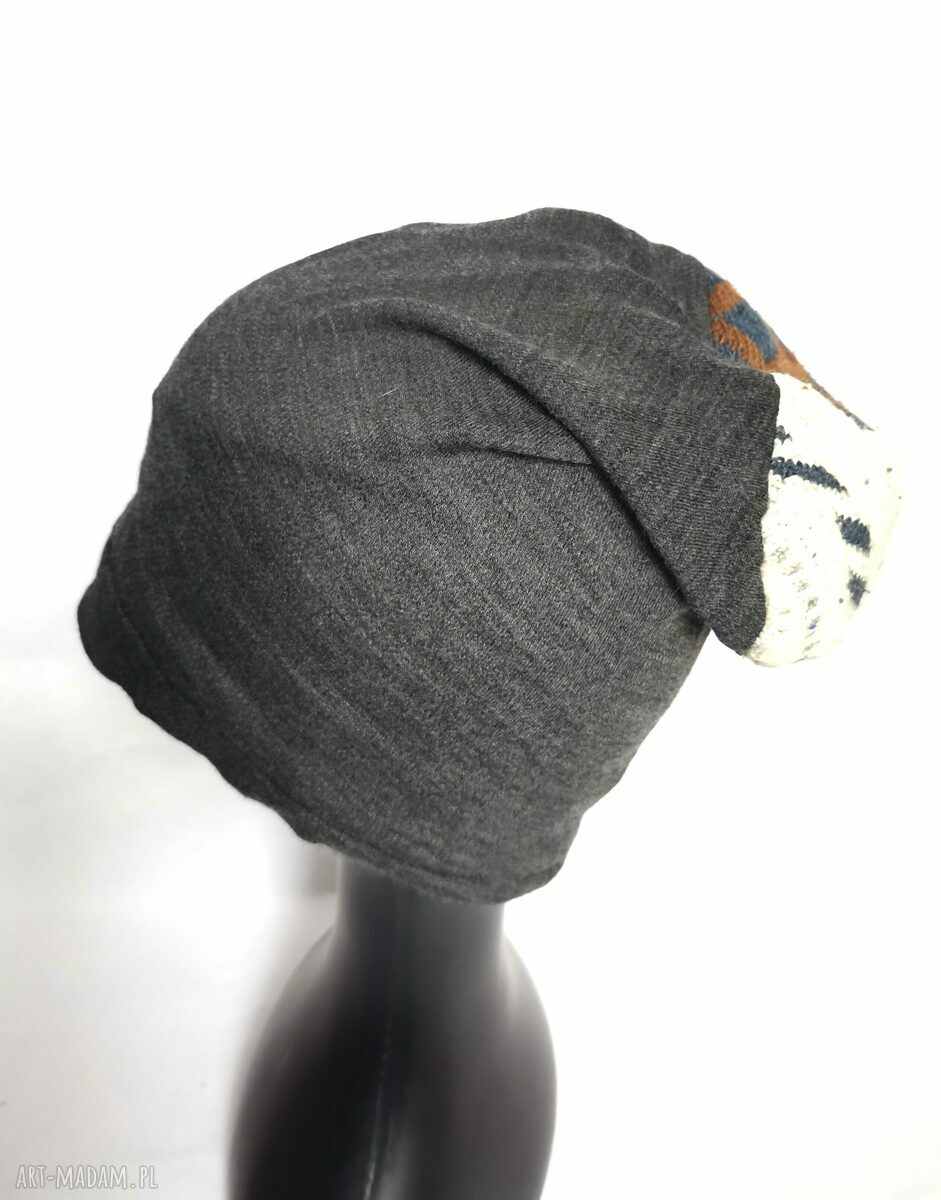 Czapka szara smerfetka na podszewce - Box K1 folk boho (damska)