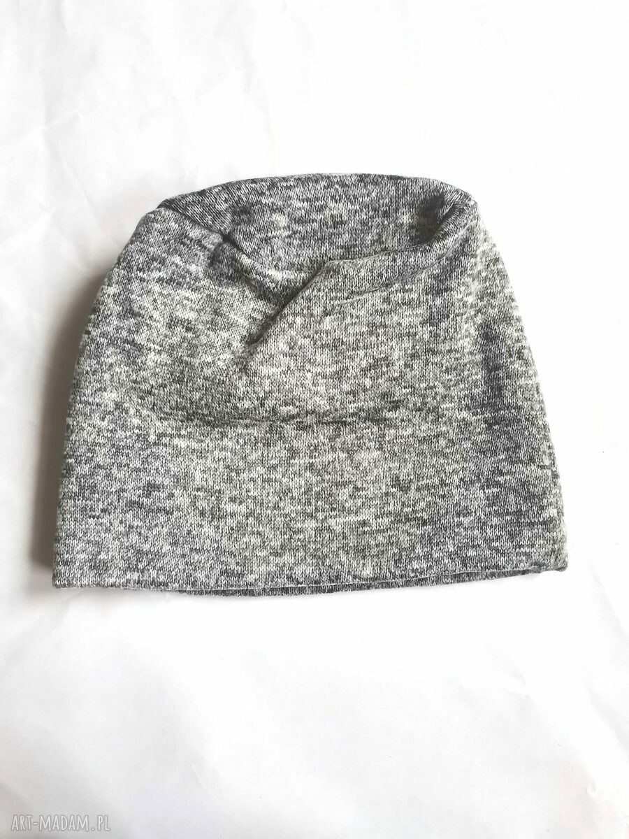 Szara wełniana czapka unisex Boho na podszewce - handmade