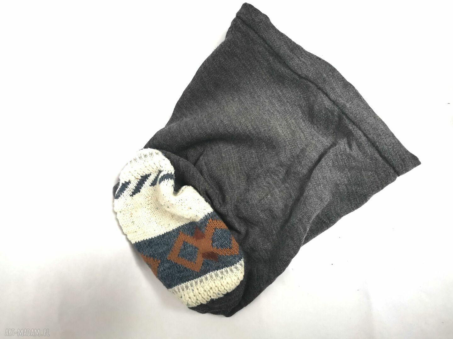Czapka szara smerfetka na podszewce - Box K1 folk boho (damska)