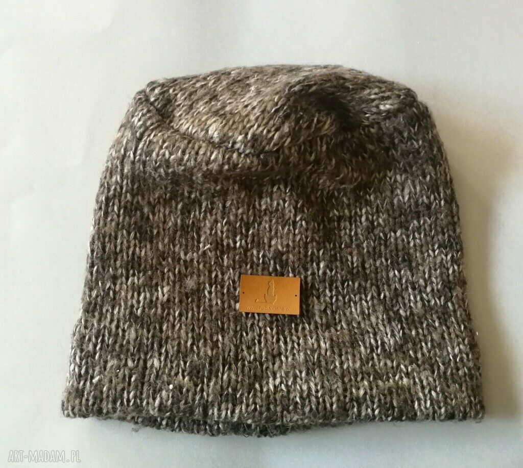 Czapka szara melanż boho etno z wełny - miękka i rozciągliwa (box 44)