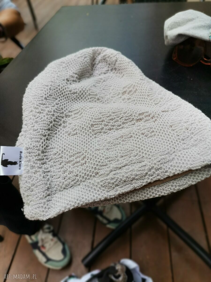 Czapka szara ażurowa na podszewce - rozmiar 57-58 cm (Ruda Klara)