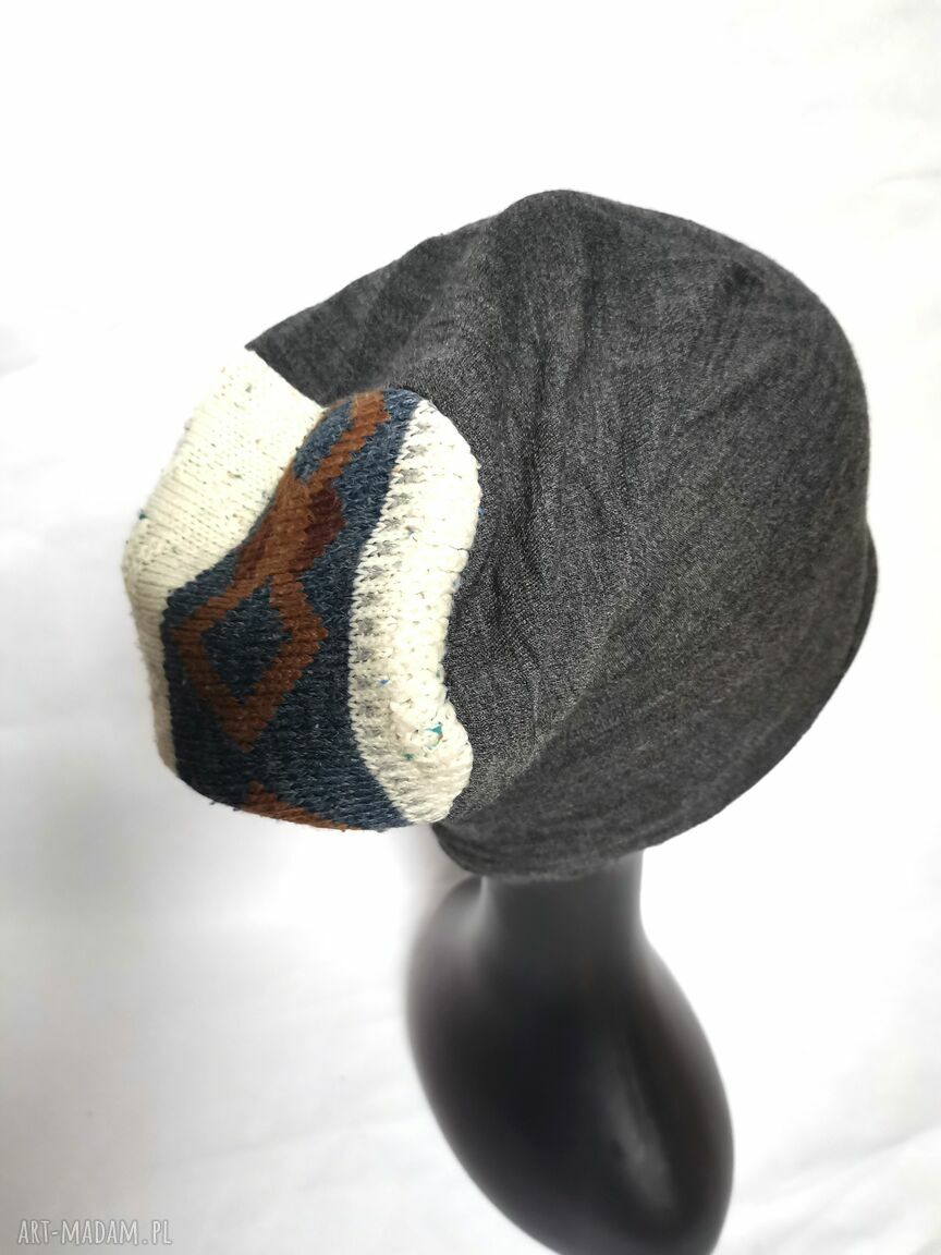 Czapka szara smerfetka na podszewce - Box K1 folk boho (damska)