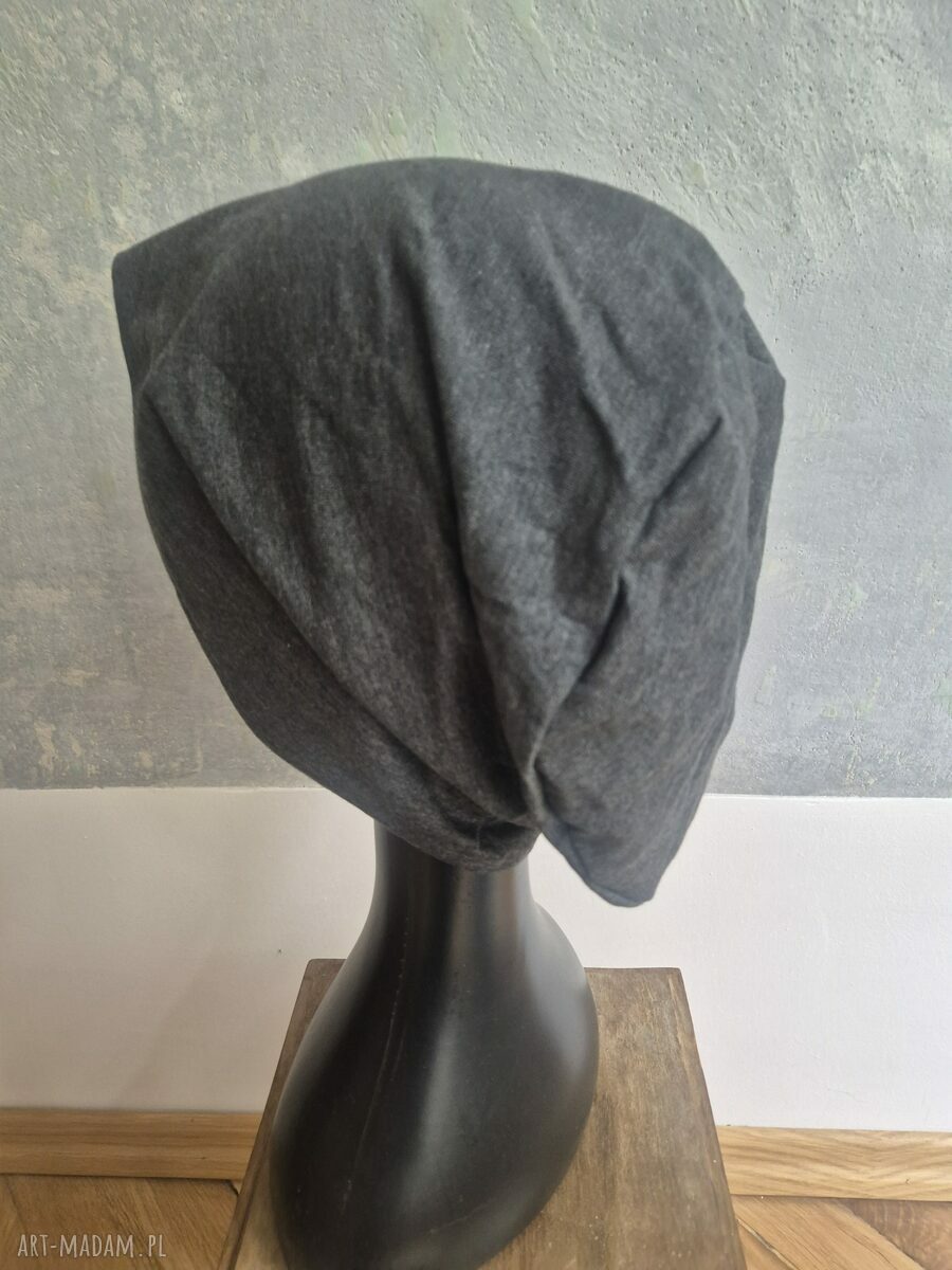 Czapka szara na podszewce handmade - rozmiar uniwersalny Smerfetka