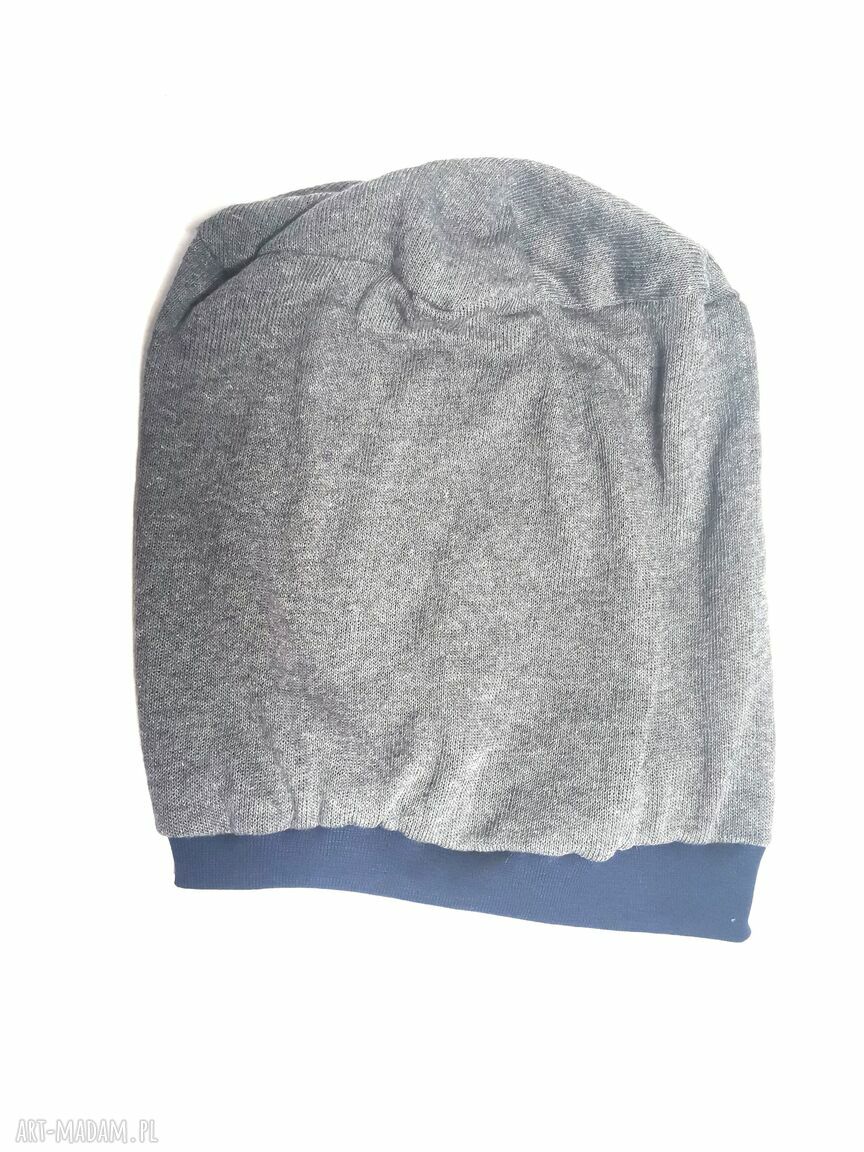 Czapka szara boho na podszewce - ręcznie robiona, one size (unisex)