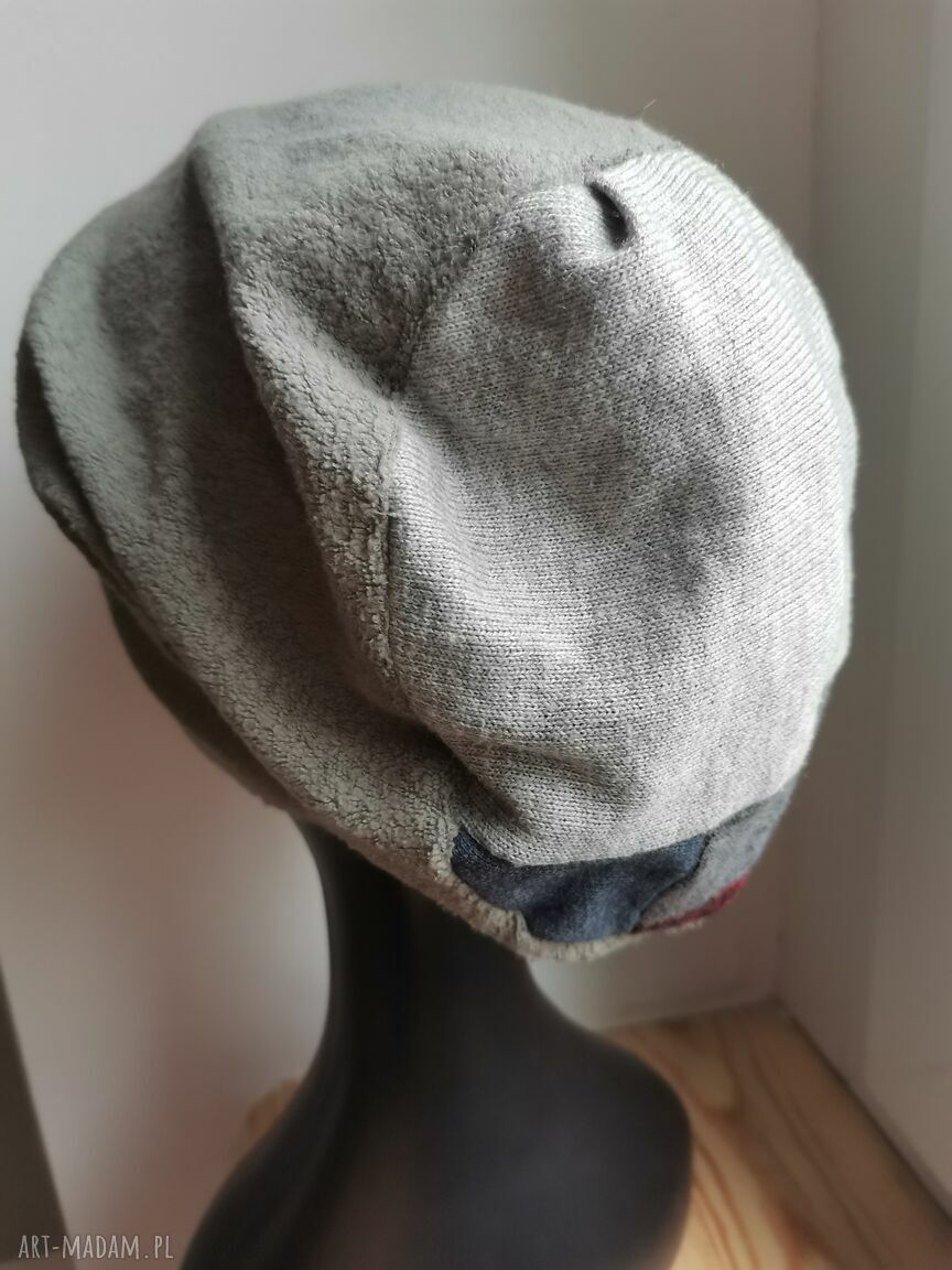 Czapka Szara Smerfetka w stylu Frida Folk - unisex na podszewce z frędzlami