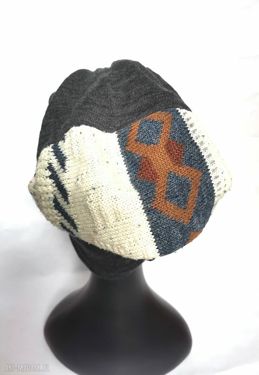 Czapka szara smerfetka na podszewce - Box K1 folk boho (damska)