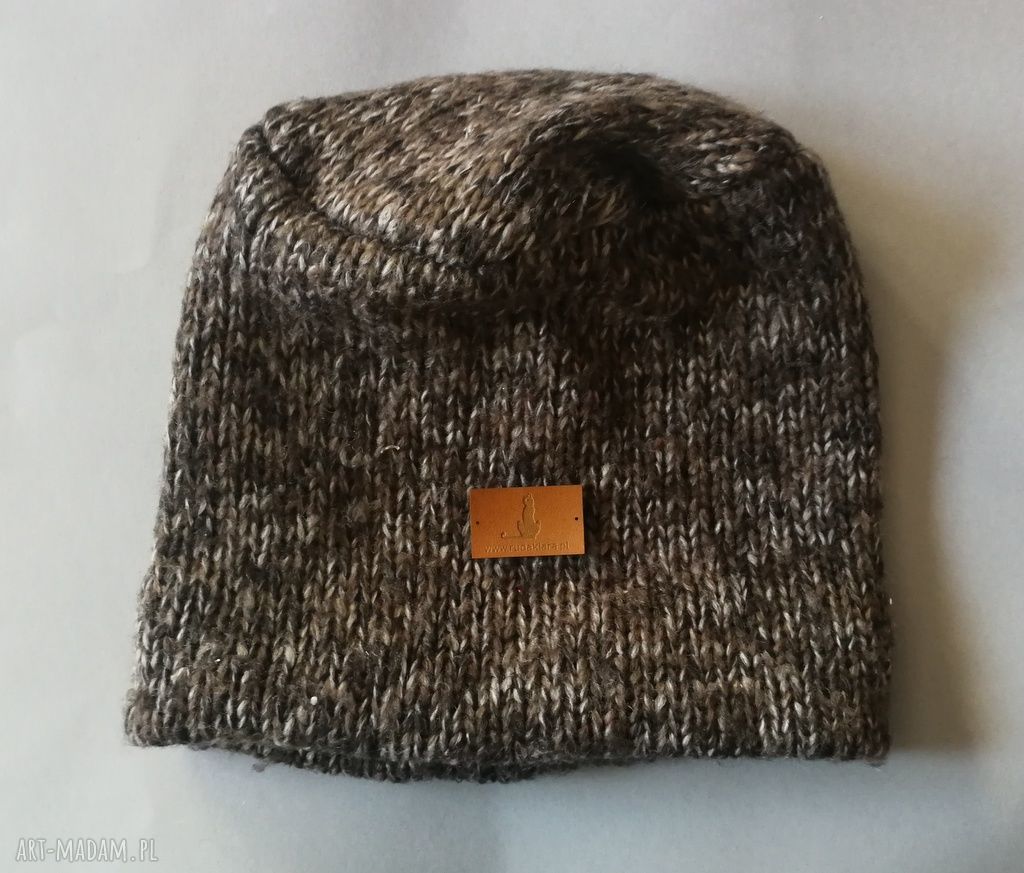 Czapka szara melanż boho etno z wełny - miękka i rozciągliwa box 44