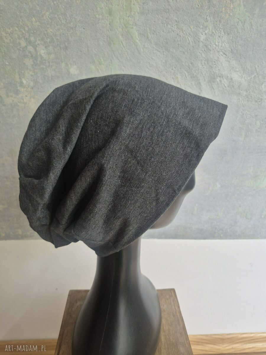 Czapka szara na podszewce handmade - rozmiar uniwersalny Smerfetka