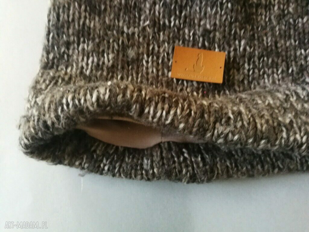 Czapka szara melanż boho etno z wełny - miękka i rozciągliwa (box 44)